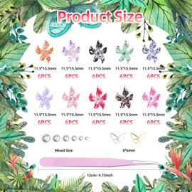 60Pcs 3D Flowers Nail Charms, Hibiscus Flower Nail Art Charms with Mix Size Rhinestones, Spring Summer Color Ice Lily Floral Nail Jewelry Charms for Women Nail Art Supplies with Tweezer