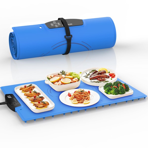 Electric Food Warming Tray, Silicone Heating Mat with Temperature Settings,