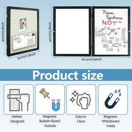 Umtiti Magnetic Dry Erase Hidden Whiteboard with Black Wooden Frame, Gray Fabric Bulletin Board Exterior and Whiteboard Interior, 11.8x15.7inch (30x40cm)