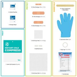 Be Smart Get Prepared 110 pc First Aid Kit: Clean, Treat, Protect Minor Cuts, Home, Office, Car, School, Business, Travel, Emergency, Outdoor, Camping & Sports, FSA/HSA (Packaging may vary)