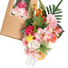 TINGE TIME Artificial Flowers Combo, Fake Flowers Box for DIY Wedding Bouquets Table Centerpieces Floral Arrangements Party Baby Shower Home Summer Decorations (Tropical Citrus & Pink)