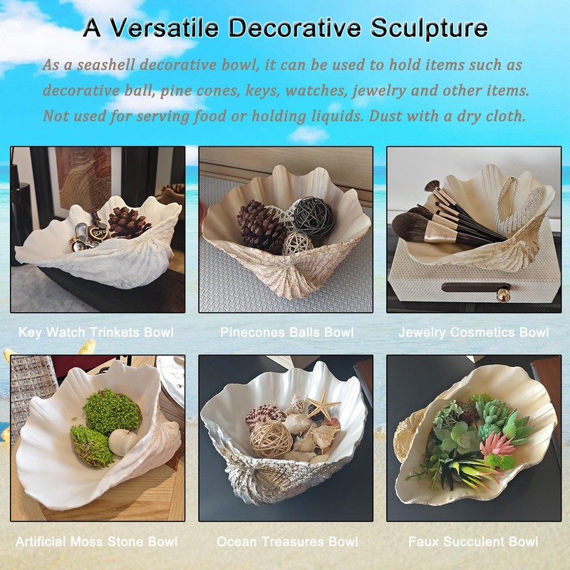 Afadorable Resin Seashell Decorative Bowl for Home Decor, Large Clam