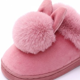 Vensivy Women Cute Rabbit Ear Slippers House Non-Slip Soft Fluffy Bunny Slipper Indoor Winter Warm Plush Animal Shoes (Black, 4.5-5.5)