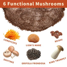 Mushroom Coffee Powder, 6.35oz Organic 6 Mushroom with Lion's Mane, Reishi, Cordyceps, Shitake, King Trumpet, Grifola Frondosa, Instant Coffee Powder