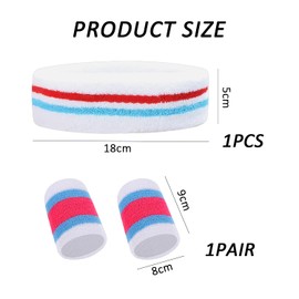 3-Pack Sports Headband Wristband Set, Striped Sweatband Set, Sports Headband Set for Men and Women, Suitable for Sports and Exercise (1 Piece Headband, 2 Pieces Wristbands)