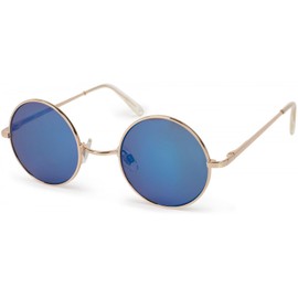 styleBREAKER sunglasses with round lenses and narrow metal frame, arms with spring hinge, Unisex 09020065, color:Gold Frame / Mirrored Blue Glass