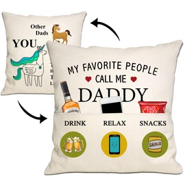 Bommex Funny Dad Gift Double-Sided Cushion Covers 18x18 Inches with 3 Pockets for Father from Daughter Son Birthday Gift