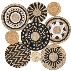 Detene Set of 9 Boho Hanging Wall Basket Decor Rattan Woven Wall Basket Decor Rustic Decor for Home Living Rooms Farmhouse Nursery (Black)