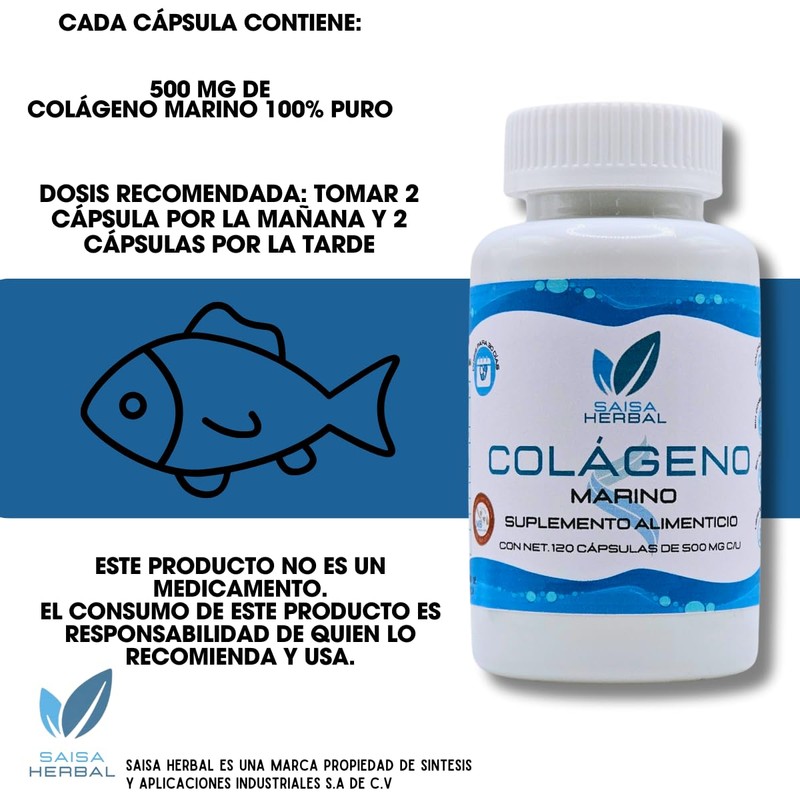 Péptidos De Colágeno Marino Puro 120 Cápsulas Saisa Herbal