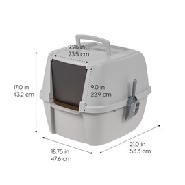 IRIS USA Cat Litter Box Large with Front Door Flap, Covered Enclosed Litter Box Enclosure with Scoop, Handle & Buckles for Portability & Privacy, Hidden Litter Pan, Gray