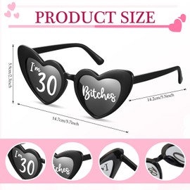 Mootycapa 1 Pack Birthday Glasses Heart Shaped Birthday Sunglasses for Women Funny Birthday Gift for Birthday Party Supplies(Black,30th)