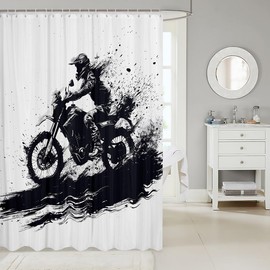 Feelyou Cool Motocross Shower Curtain 72"x84" Dirt Bike Bath Curtain Waterproof Motorcycle Racer Bathroom Shower Curtain Set for Kids Boys Girls Extreme Sports Kids Bathroom Accessories Motorbike