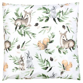 TupTam Children's Pillow Case with Decorative Patterns Pillows for Baby and Kids Room, Squirrel/Deer/Leaves/Green, 40 x 40 cm