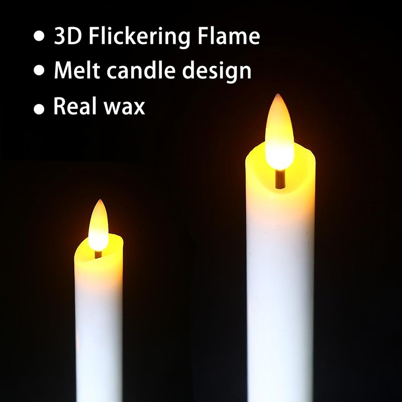 salipt Flameless White Taper Candles Flickering with Timer and 10-Key