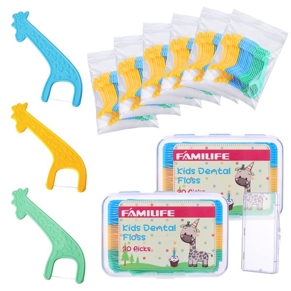 FAMILIFE Kid's Dental Floss Picks, Unflavored Tooth Pick Flossers Children