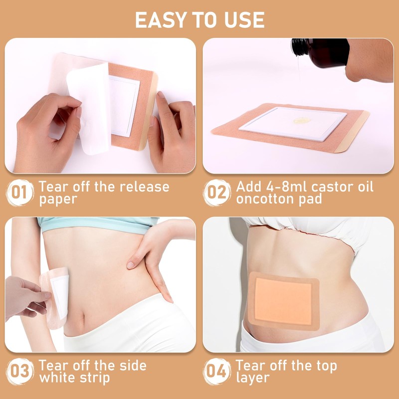 Wellnessamz Castor Oil Pack Wrap, 12pcs Self Adhesive Castor Oil