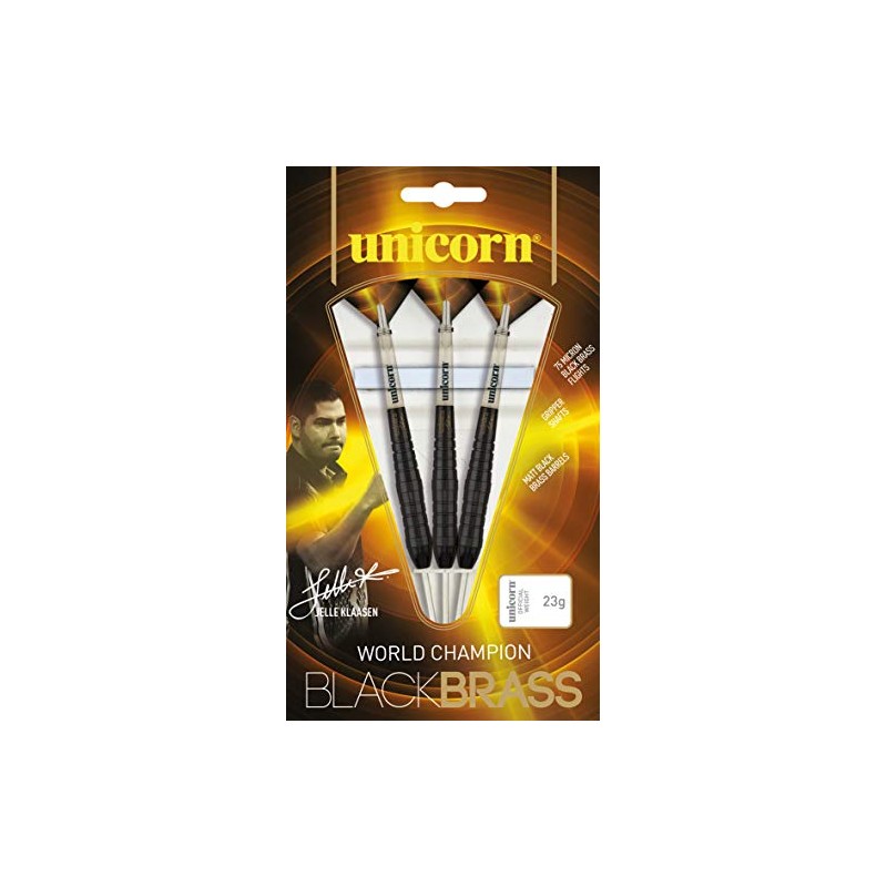 Unicorn Darts Jelle Klaasen Black Brass Steel Tip Dart, Black/Yellow,