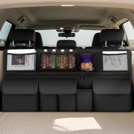 BAVATEE Car Boot Organiser, Car Bag Boot Bag with 9 Pockets, Car Boot Bag with Fastening, 105 x 51 cm Boot Organiser, Black