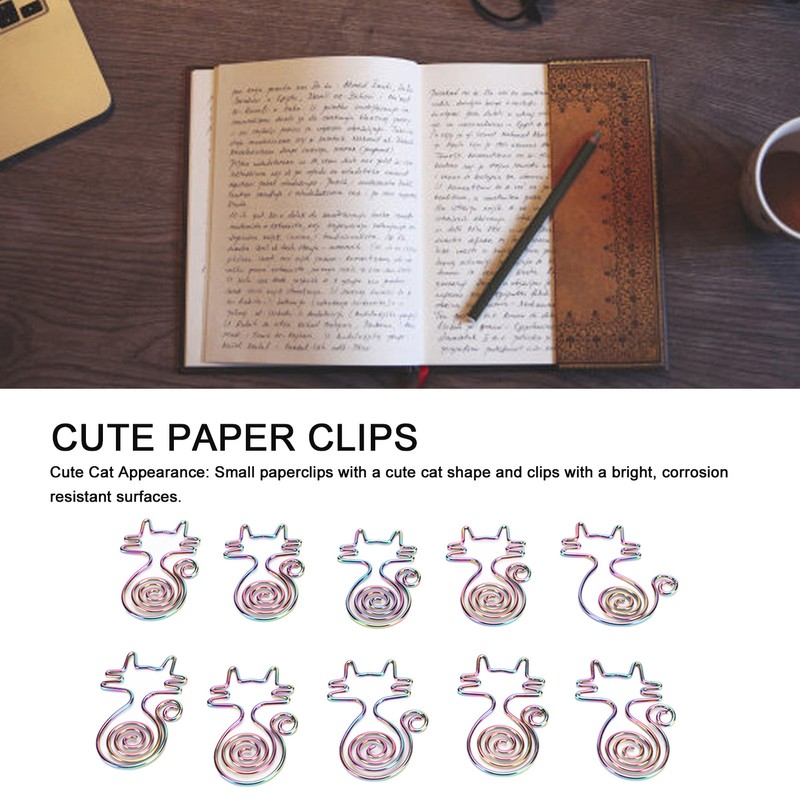 100pcs Cat Shape Paper Clips Colorful Plating Process Increased Slip