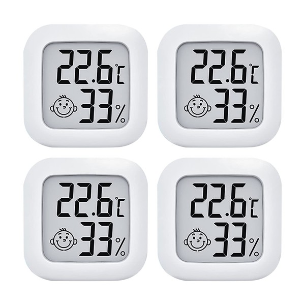 PNGOS Thermometer Indoor Hygrometer Digital, Mini Thermo-Hygrometer High Accuracy, Pack of 4 Temperature and Humidity Meter, Hydrometer, Humidity Digital for Baby Room, Living Room, Office