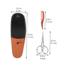 NOLITOY 2pcs Stainless Steel Beard Scissors Set Precision Trimming Shears for Mustache Beard Grooming Includes Brown Leather Case Portable Kit for Men