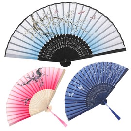 Faburo Hand Fan Fabric Fan Wall Fan with Butterfly Flowers Wedding Party Carnival 3 Pieces