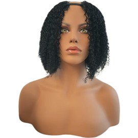 MPS Kinky Curly U Part Wigs Human Hair Wigs for Black Women Afro Curly Human Hair 180% Density 12 Inch Full Head Clip in Half Wig Human Hair Pre Plucked U Shape Wigs (Dark brown)