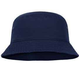 Men Women Unisex Cotton Bucket Hat 100% Cotton Packable for Travel Fishing Hunting Summer Camp (L/XL, Navy)