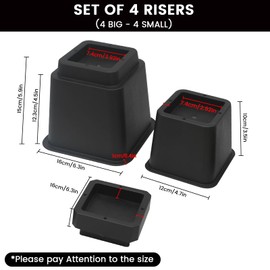 MYMULIKE Adjustable Bed Furniture Risers - Elevation in Heights 1,2,3,4,5,6,7,8,9 or 10 Inch Heavy Duty Risers for Couch, Sofa, Table, Chair -Supports up to 6,000 lbs - (4 Set, 20 Pcs, Black)