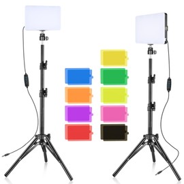 2pcs LED Video Light Kit,6500K Dimmable USB Photography Lighting Kit Streaming Light with 9 Color Filters Adjustable Tripod with Ball Head for Tabletop/Low-Angle Shooting, Game Streaming, for Zoom