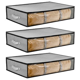 QWORK® Pack of 3 Storage Bags, Foldable Underbed Storage Box, Made of Non-Woven Fabric, 60 x 45 x 15 cm, Airtight and Moisture Protection