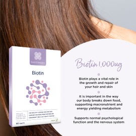 Healthspan Biotin 1,000μg (6 Months Supply) | Vitamin B for Healthy Hair & Skin | Supports Macronutrient Metabolism | One-a-Day Tablets | Vegan