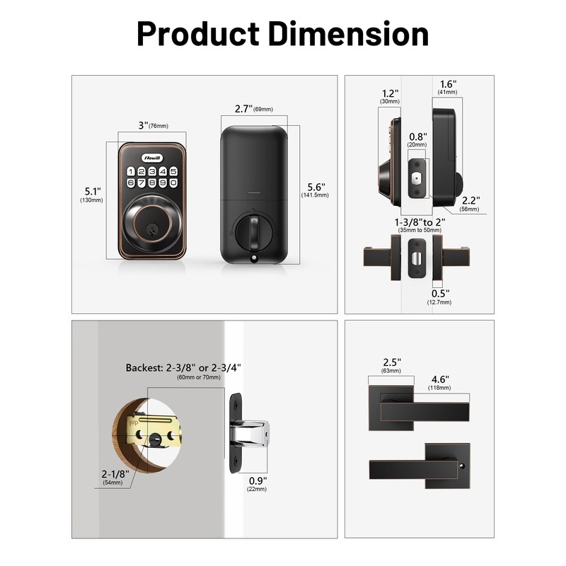 Zowill Keyless Entry Door Lock with 2 Lever Handles, Electronic