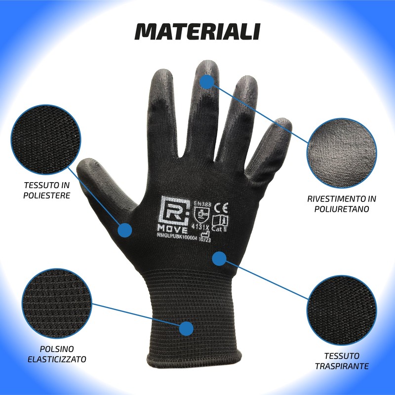 R MOVE 12 Pairs Work Gloves M Protective Polyurethane Gloves
