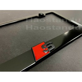 License Plate Frame Shop 1x (BR) "S SPORT LOGO" 3D Emblem Badge BLACK Stainless Metal License Plate Frame