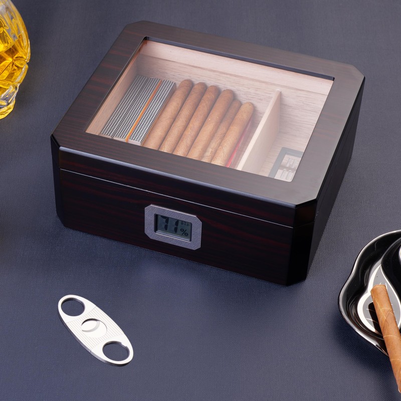 Woodronic Cigar Humidor for 50 Counts with Digital Hygrometer, Crystal