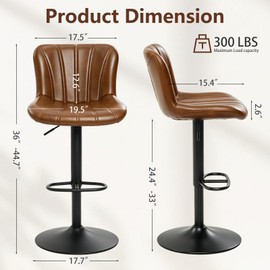 Bar Stools Set of 2, Modern Swivel Bar Stools Adjustable Height, Faux Leather PU Upholstered Counter Height Bar Chairs with Back for Kitchen Island, Counter, Pub, Café (Yellow)