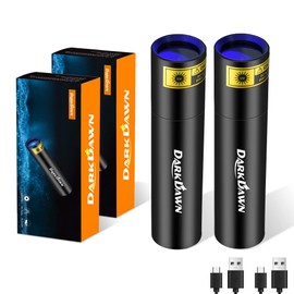 DARKDAWN UV 365nm Black Light Mini Flashlight USB Rechargeable, Woods Lamp Portable LED Ultraviolet Pocket Blacklight 370nm – Pet Urine Detector, Stains, Money, Amber, Uranium, Leak Detection – 2 Pack