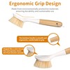 2 Pack Kitchen Dish Brush Bamboo Handle Dish Scrubber Built-in