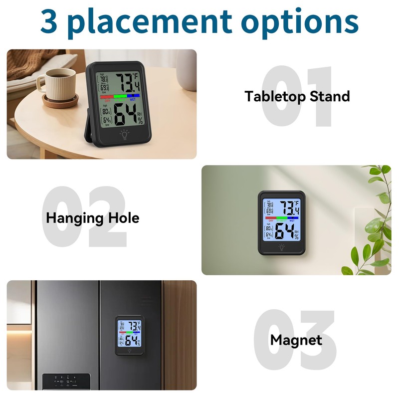 Digital Thermometer Hygrometer, Indoor Wall Thermometer, Indoor Humidity Temperature Monitor