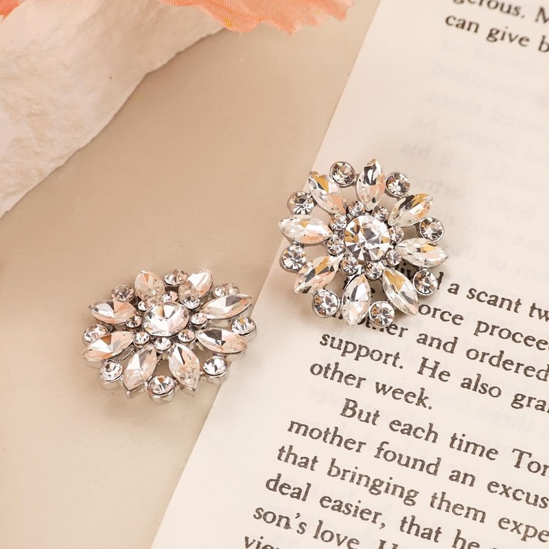 Jerler 10 Pcs 24MM Rhinestone Buttons Crystal Embellishments Sew on