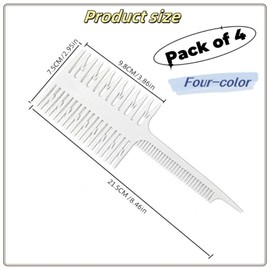 Highlighting Comb and Dyeing Hair Brush, 4Pcs Double Sided Wide Fine Tooth Teasing Rat Tail Comb Set, Professional for Instant Styling and Hair Coloring Balayage for Women (4 Colour)