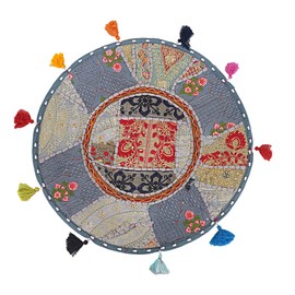 Karniempire Indian Decorative Handmade Round Pillow Cover Case Sofa Boho Throw Pillow Sham Embroidery Chair Couch Cushion Bohemian Meditation Cushion Seating (Grey, 22)