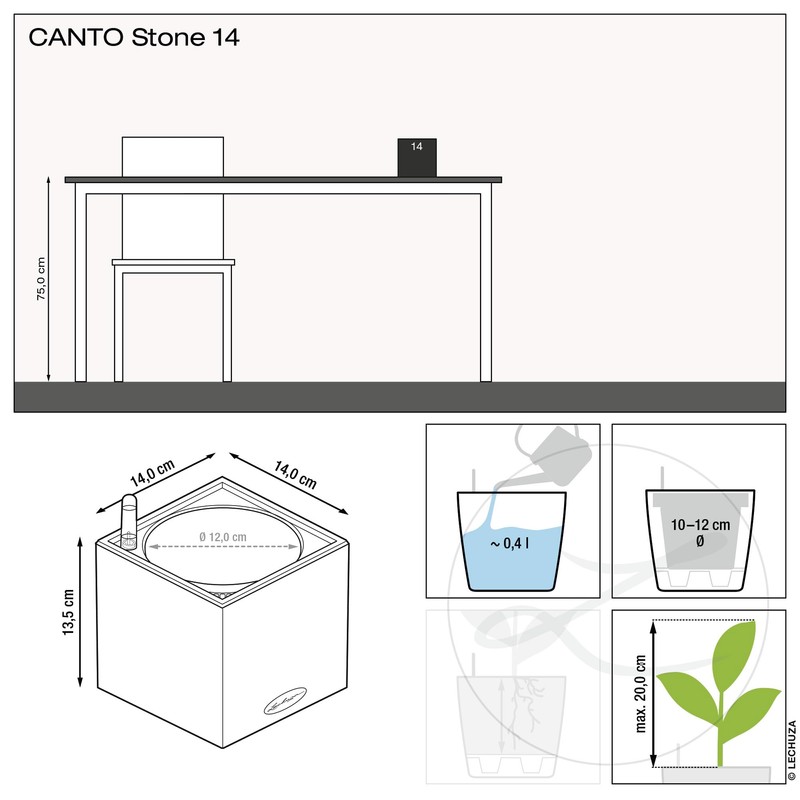 Lechuza Canto Stone 14 All-in-One Set Quartz White 13477