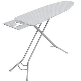 STO STO Ironing Board Full Size 48" x 15" with Iron Holder, 7 Height Options 26" to 36", Space Saving Foldable Iron Board with Removable Covers and Reinforced Steel Legs, Gray Checkered