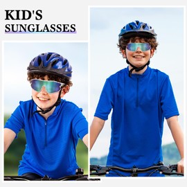 Hifot Children's Sunglasses Boys Girls Teenagers Cycling Glasses Teens Sports Glasses Quick Glasses UV400 Ultraviolet Sun Rays Cycling Sunglasses for 6-14 Years, blue