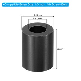 PATIKIL M8 Aluminum Spacer, 4 Pcs Metal Spacers Aluminum 8.2mm ID x 16mm OD x 20mm L Aluminum Spacer Screw Standoff Round for 1/3in or M8 Screw Bolts, Black