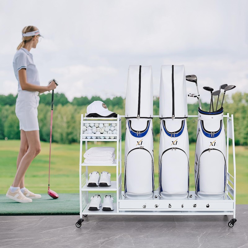 Lauren&Harold 3 Golf Bag Organizer Garage Storage, Golf Storage Rack