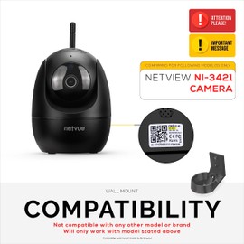 Wall Mount Compatible for NETVUE NI-3421 Pet & Baby Indoor Camera, Adhesive Security Camera Holder Bracket, Reduce Blind Spots & Clutter, Adhesive & Screw-in Mounting - Easy to Install (Black)