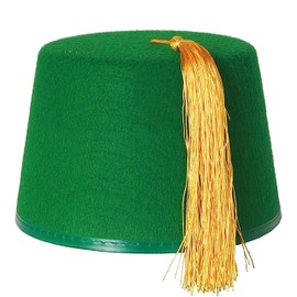 Fez Hat Green Fancy Dress Accessory Cap Green With Gold Tassel Unisex Felt Hat Mens & Womens - Pack Of 1